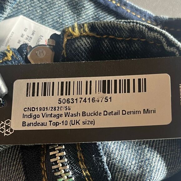 Pretty Little Thing Denim Mini Bandeau Buckle Vintage Wash Sz 6 NWT - Picture 8 of 9